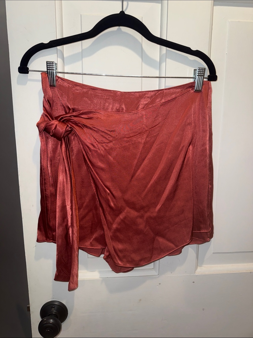 Satin Tie-Front Mini Skort- Rose
